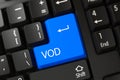 Blue Vod Key on Keyboard. 3D.