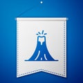 Blue Volcano eruption with lava icon isolated on blue background. White pennant template. Vector