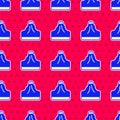 Blue Volcano icon isolated seamless pattern on red background. Vector