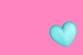 Blue volumetric heart on pink background. 3d rendered illustration. Copy space