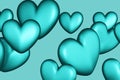 Blue volumetric hearts on a blue background. 3d rendered illustration