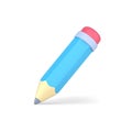 Blue volumetric pencil. Wooden object for writing and drawing