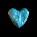 Blue volumetric stone heart isolated on black background