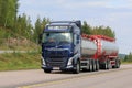 Blue Volvo FH Tank Truck Delivers Load Royalty Free Stock Photo