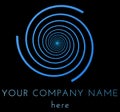 Blue vortex logo template over black background