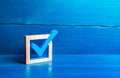 Blue voting tick. Checkbox. Choice and guarantee concept. Democratic elections for parliament or president. Rights and freedoms. Royalty Free Stock Photo
