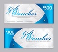 Gift Voucher template, Sale banner, Horizontal layout, discount cards, headers, website, blue background, vector illustration EPS