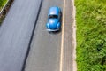 Blue VW Vintage Volkswagen Highway New Asphalt Overhead Photo