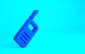 Blue Walkie talkie icon isolated on blue background. Portable radio transmitter icon. Radio transceiver sign. Minimalism concept.