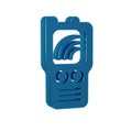 Blue Walkie talkie icon isolated on transparent background. Portable radio transmitter icon. Radio transceiver sign.
