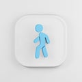 Blue walking man flat outline icon. 3d rendering white square button key, interface ui ux element Royalty Free Stock Photo