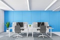 Blue wall contracted office interior