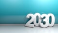 2030 at blue wall - 3D rendering Royalty Free Stock Photo