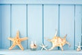 Blue wall decoration with shellfish