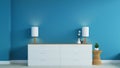 Blue wall entryway and modern cabinet in room - 3D rendering Royalty Free Stock Photo