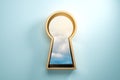 Blue wall with golden keyhole Royalty Free Stock Photo