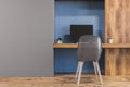 Blue wall home office workplace for freelance work Royalty Free Stock Photo