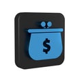 Blue Wallet with dollar symbol icon isolated on transparent background. Purse icon. Cash savings symbol. Black square