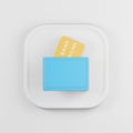 Blue wallet icon with bank cards cartoon style. 3d rendering white square button key, interface ui ux element Royalty Free Stock Photo