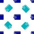 Blue Wallet icon isolated seamless pattern on white background. Purse icon. Cash savings symbol. Vector Royalty Free Stock Photo