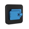 Blue Wallet icon isolated on transparent background. Purse icon. Cash savings symbol. Black square button.
