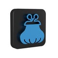 Blue Wallet icon isolated on transparent background. Purse icon. Cash savings symbol. Black square button.