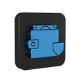Blue Wallet and money with shield icon isolated on transparent background. Insurance concept. Security, safety