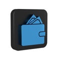 Blue Wallet with stacks paper money cash icon isolated on transparent background. Purse icon. Cash savings symbol. Black