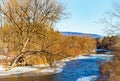 Ice cold blue Vermont Walloomsac river in Winter