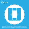 Blue Wardrobe icon isolated on blue background. White circle button. Vector