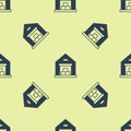 Blue Warehouse icon isolated seamless pattern on yellow background. Vector Royalty Free Stock Photo