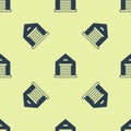 Blue Warehouse icon isolated seamless pattern on yellow background. Vector Royalty Free Stock Photo