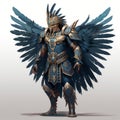 Aztec Monster Warrior Concept Art: Indigo And Gold With Majestic Wings