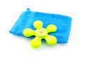 Blue washcloth with green shower clock Royalty Free Stock Photo