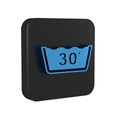 Blue Washing under 30 degrees celsius icon isolated on transparent background. Temperature wash. Black square button.