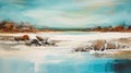 Blue Water And Beaches: Textured Landscapes In White And Amber