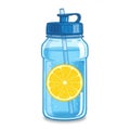 Blue Water Bottle with Lemon Slice and Straw Royalty Free Stock Photo