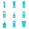 Blue water coolers flat icons set Royalty Free Stock Photo