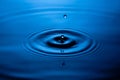 Blue Water drop falling, macro splash. Natural background Royalty Free Stock Photo