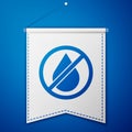 Blue Water drop forbidden icon isolated on blue background. No water sign. White pennant template. Vector Illustration Royalty Free Stock Photo