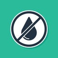 Blue Water drop forbidden icon isolated on green background. No water sign. Vector Royalty Free Stock Photo