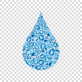 Blue water drop icon on transparent background.