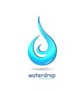 Blue water drop logo with shadow. Ecology wave clean water. Aqua droplet logotype vector template. Waterdrop icon Royalty Free Stock Photo