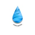 Blue Water Drop Logo with Waves. Template Vector Symbol Design. Pure Water Illustration Concept