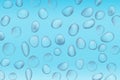 Blue water droplets. Water drops on the color surface. Vector illustration. Air bubbles, dynamic aqua motion, realistic Royalty Free Stock Photo