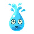 Blue Water Element With Splashes, Egg-Shaped Cute Fantastic Character With Big Eyes Vector Emoji Icon Royalty Free Stock Photo