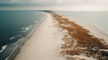 blue water with empty sea wild beach, tidal bore aerial generative ai