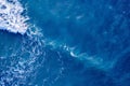 Blue water frothy indonesia ocean surface with big wave. Open sea from aerial top view Royalty Free Stock Photo