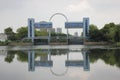 The blue water gate closed used for controlling flood (Jiaxing,Zhejiang)