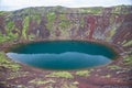 Blue water in Kerid volcano lake in Iceland on Golden circle